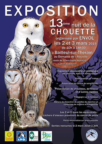 2 & 3 mars 2019 Exposition 13me Nuit de la Chouette organise par ENVOL  Bailleul-sur-Thrain (60)